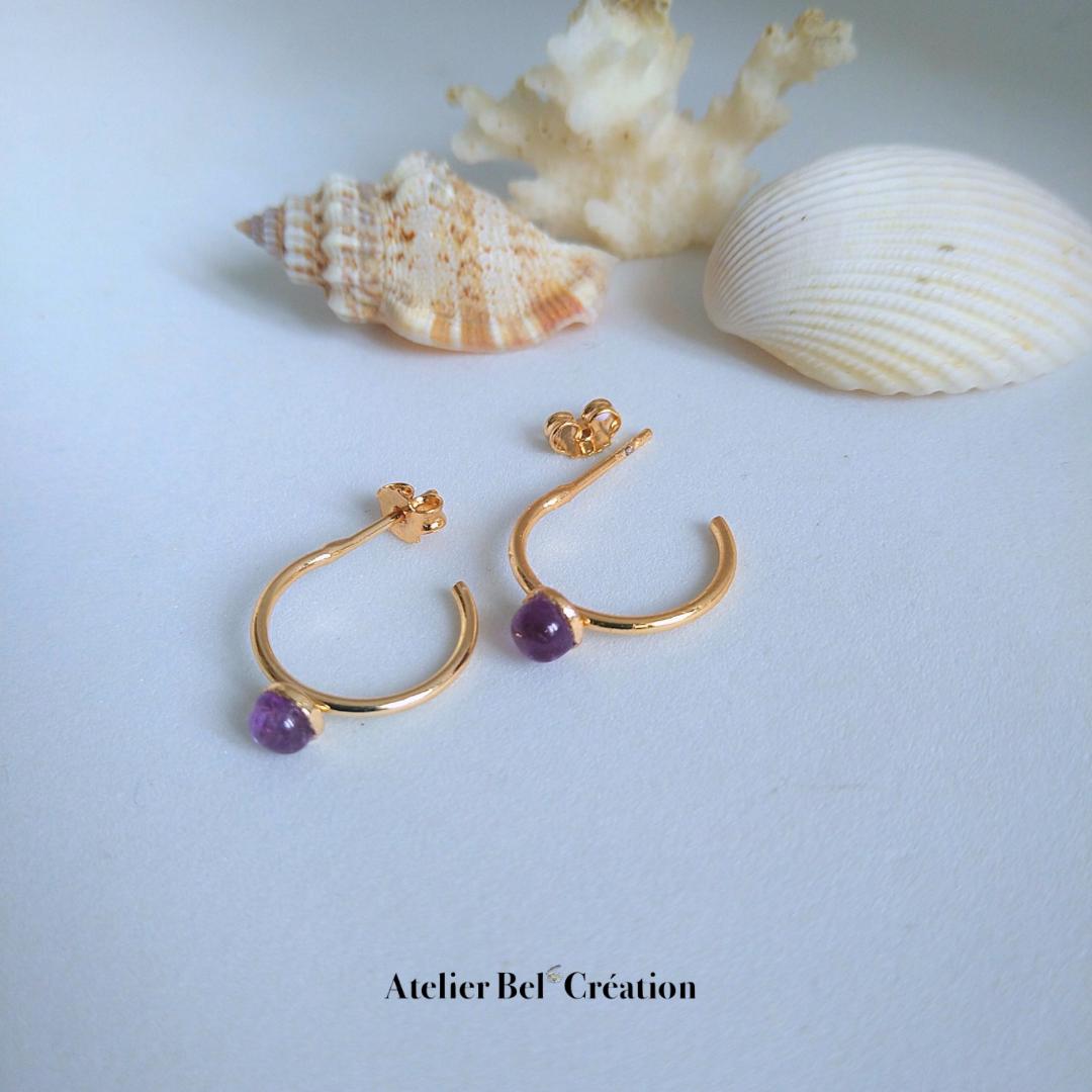 Amethyst stone Earrings | golden stainless steel, mono earring, dangling earring, hoop earrings, earrings studs