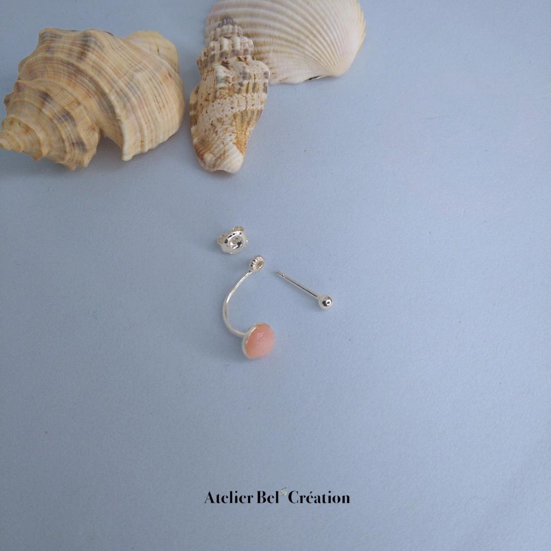 Opal stone Earrings | brass gilded, mono earring, ear jacket, earrings stud, pink Opal