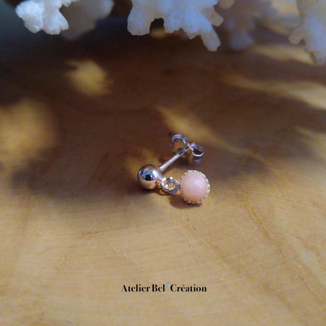 Opal stone Earrings | brass gilded, mono earring, ear jacket, earrings stud, pink Opal