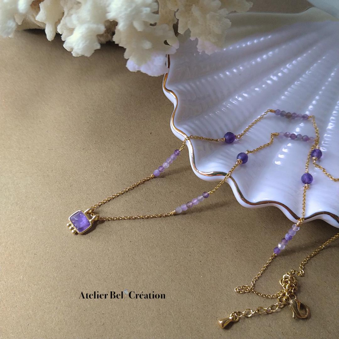 Amethyst necklaces | Natural stone, charms necklace, heishi necklace, sun pendant