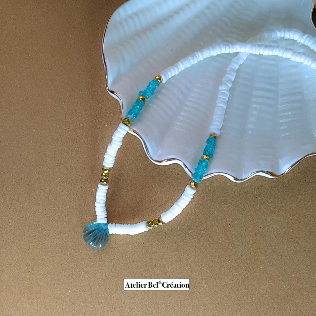 Blue stone heishi necklace | surfer style, natural stone, fluorite, amazonite, apatite