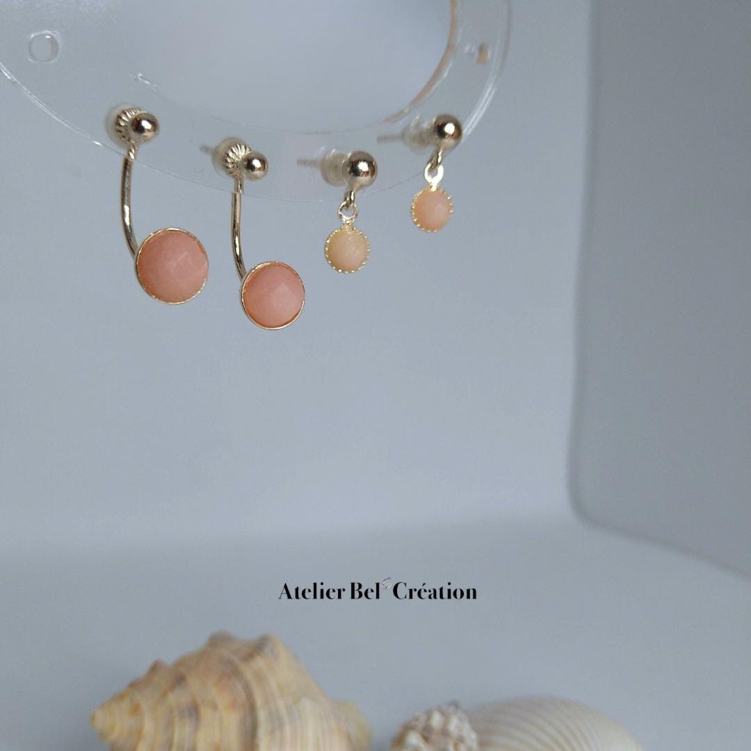 Opal stone Earrings | brass gilded, mono earring, ear jacket, earrings stud, pink Opal