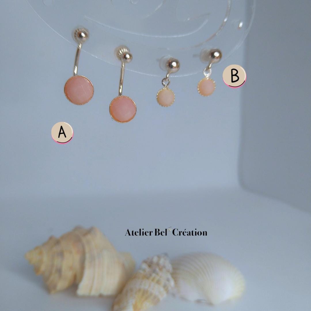Opal stone Earrings | brass gilded, mono earring, ear jacket, earrings stud, pink Opal