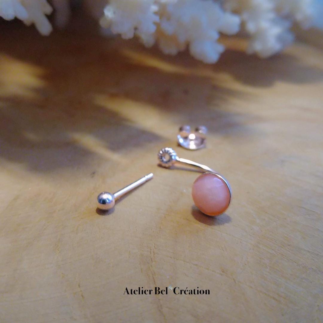 Opal stone Earrings | brass gilded, mono earring, ear jacket, earrings stud, pink Opal