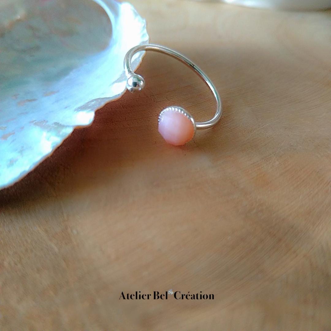 Open Ring Opal gemstone, silver plated brass