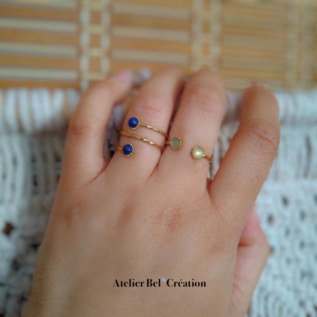 Spiral Ring Lapis Lazuli gemstone, golden brass brass
