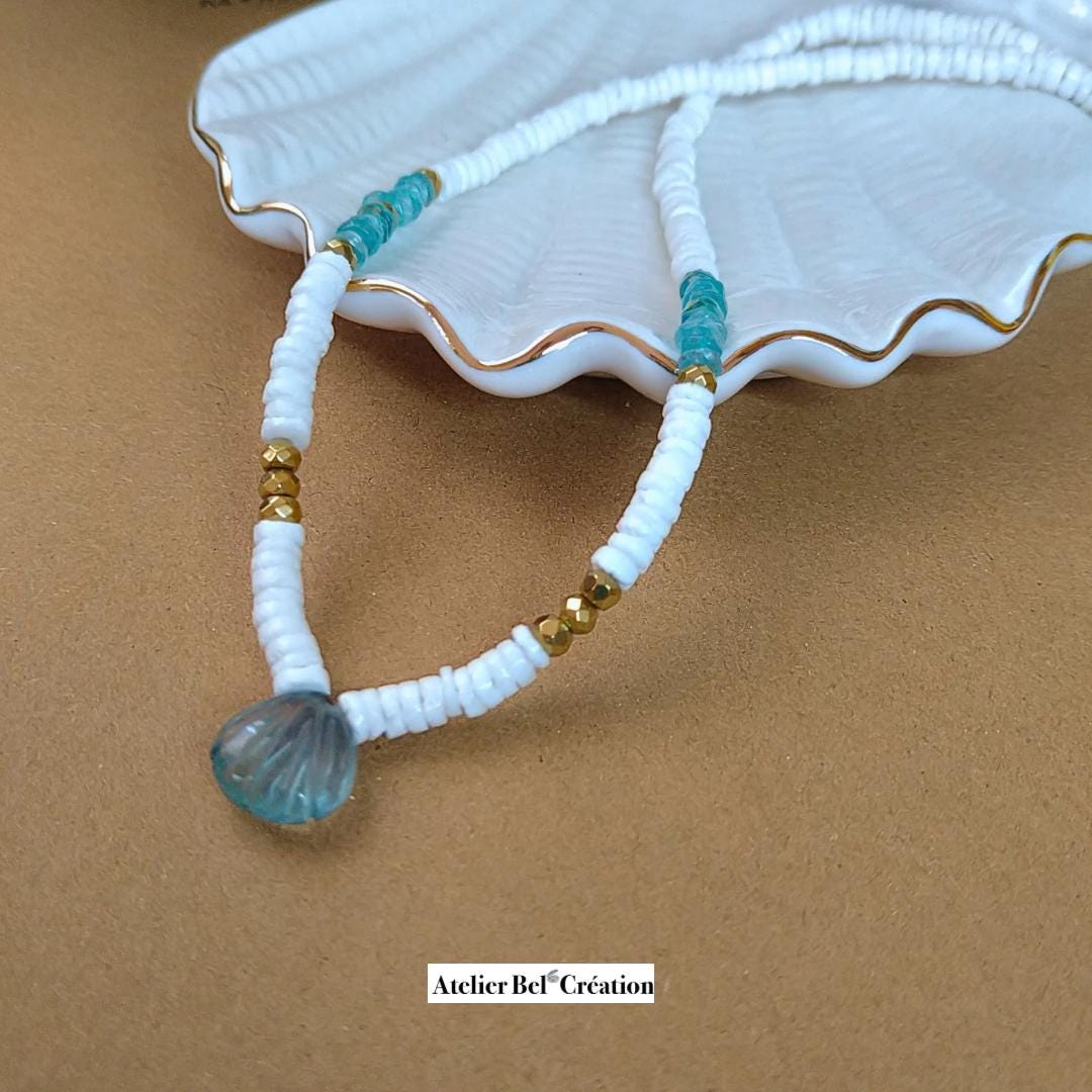 Blue stone heishi necklace | surfer style, natural stone, fluorite, amazonite, apatite