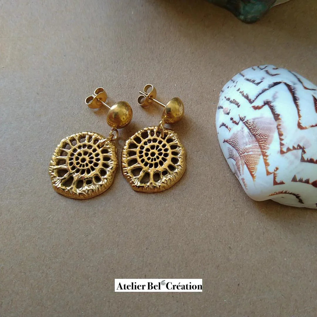 Shell Round earrings, stud earrings, stainless steel, hoop earrings