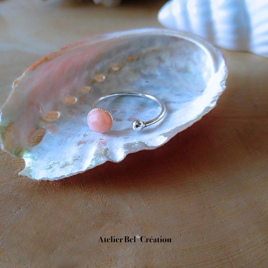 Open Ring Opal gemstone, silver plated brass