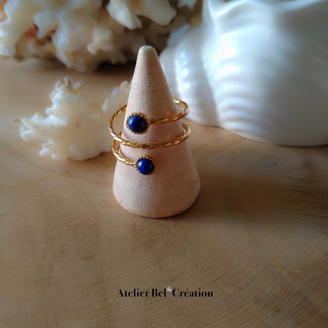 Spiral Ring Lapis Lazuli gemstone, golden brass brass