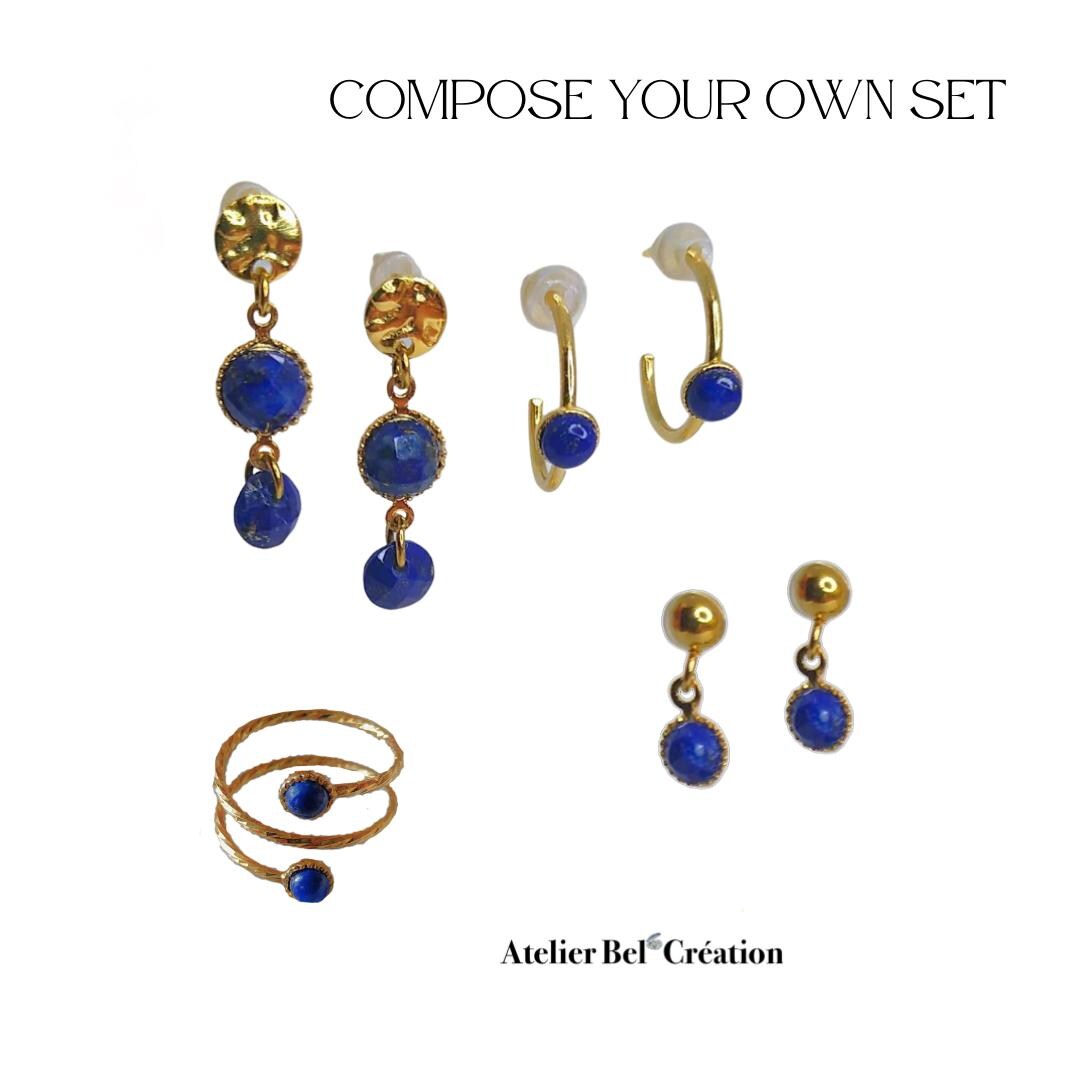 Spiral Ring Lapis Lazuli gemstone, golden brass brass