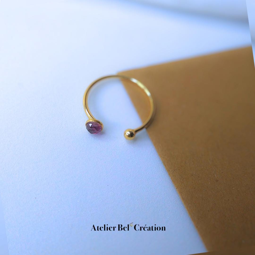 Disconnected Ring, open ring, Amethyst gemstone, gold plated ring