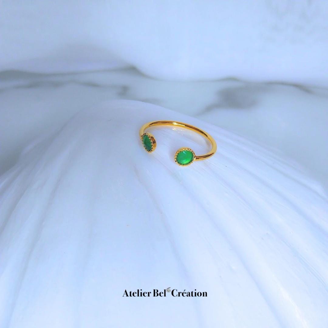 Disconnected Ring, open ring, green onyx gemstone, gold plated ring