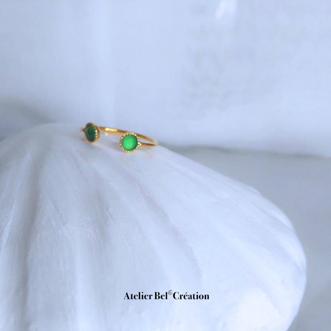 Disconnected Ring, open ring, green onyx gemstone, gold plated ring
