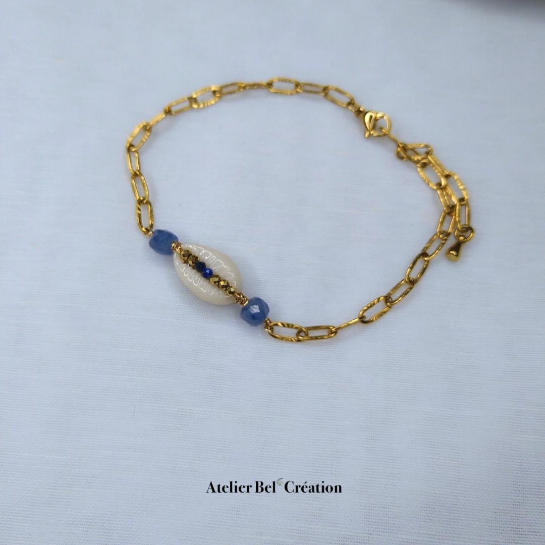 Natural Lapis Lazuli gemstone Bracelets, blue | stainless steel, shell