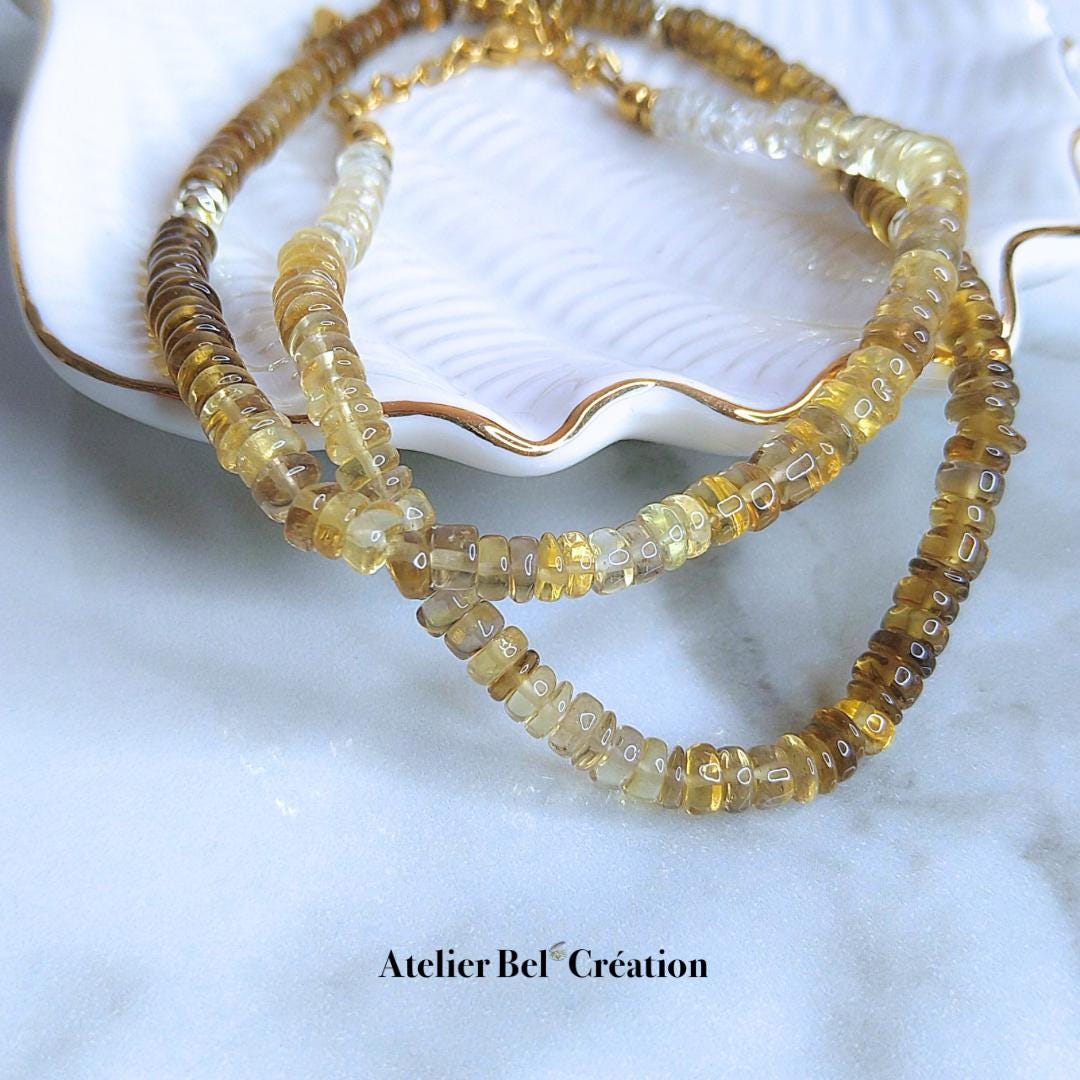 Brown Amber necklace | Golden stainless steel, chocolate moonstone, amber quartz