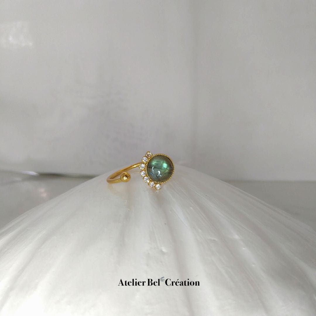 Disconnected Ring, open ring, Labradorite gemstone, gold plated ring