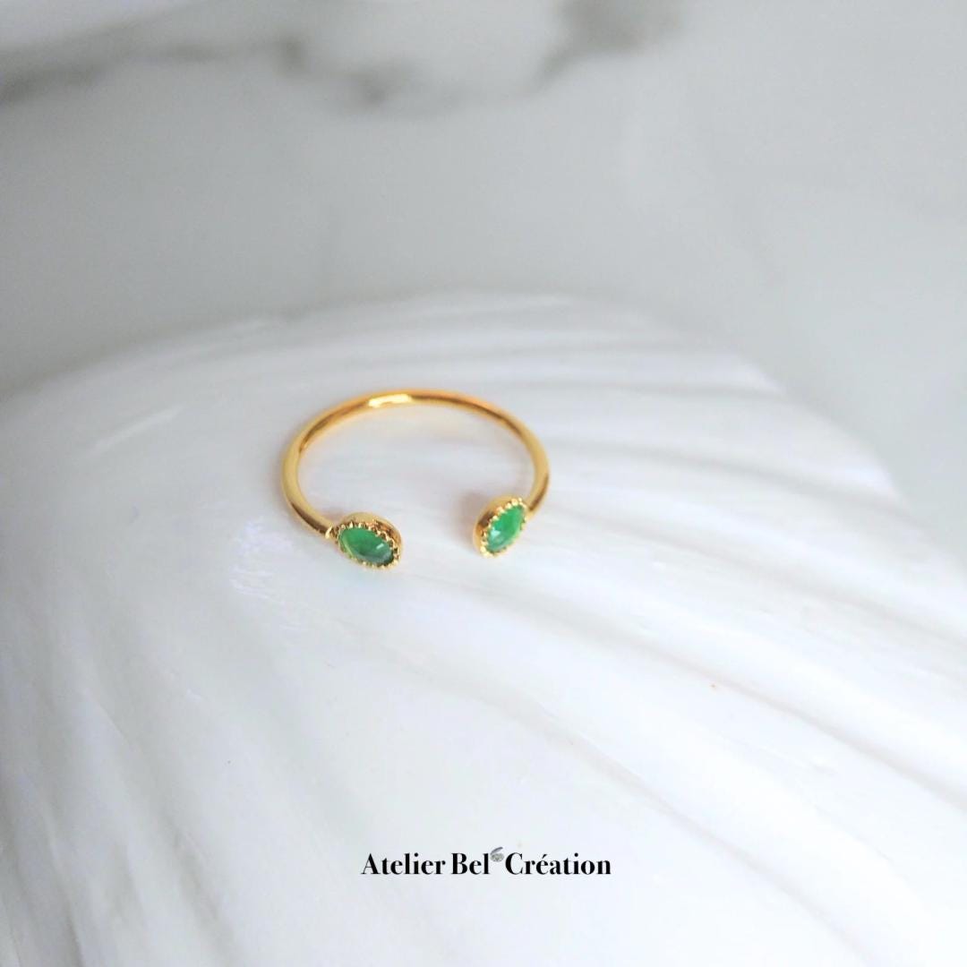 Disconnected Ring, open ring, green onyx gemstone, gold plated ring