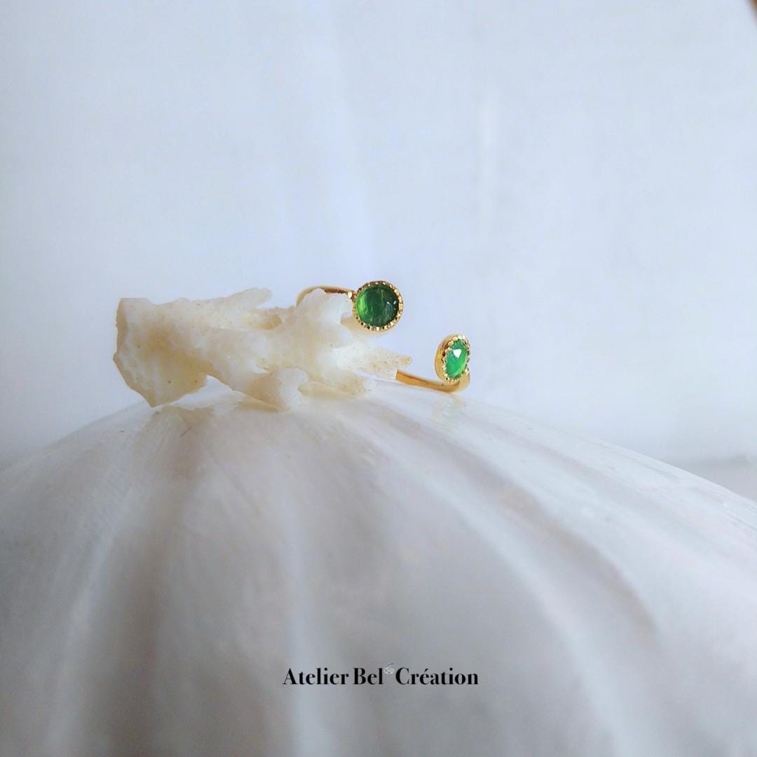 Disconnected Ring, open ring, green onyx gemstone, gold plated ring