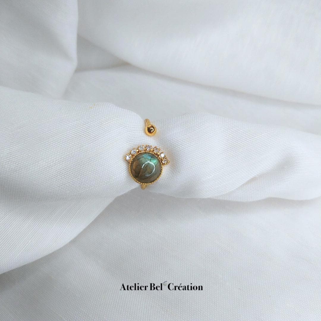 Disconnected Ring, open ring, Labradorite gemstone, gold plated ring