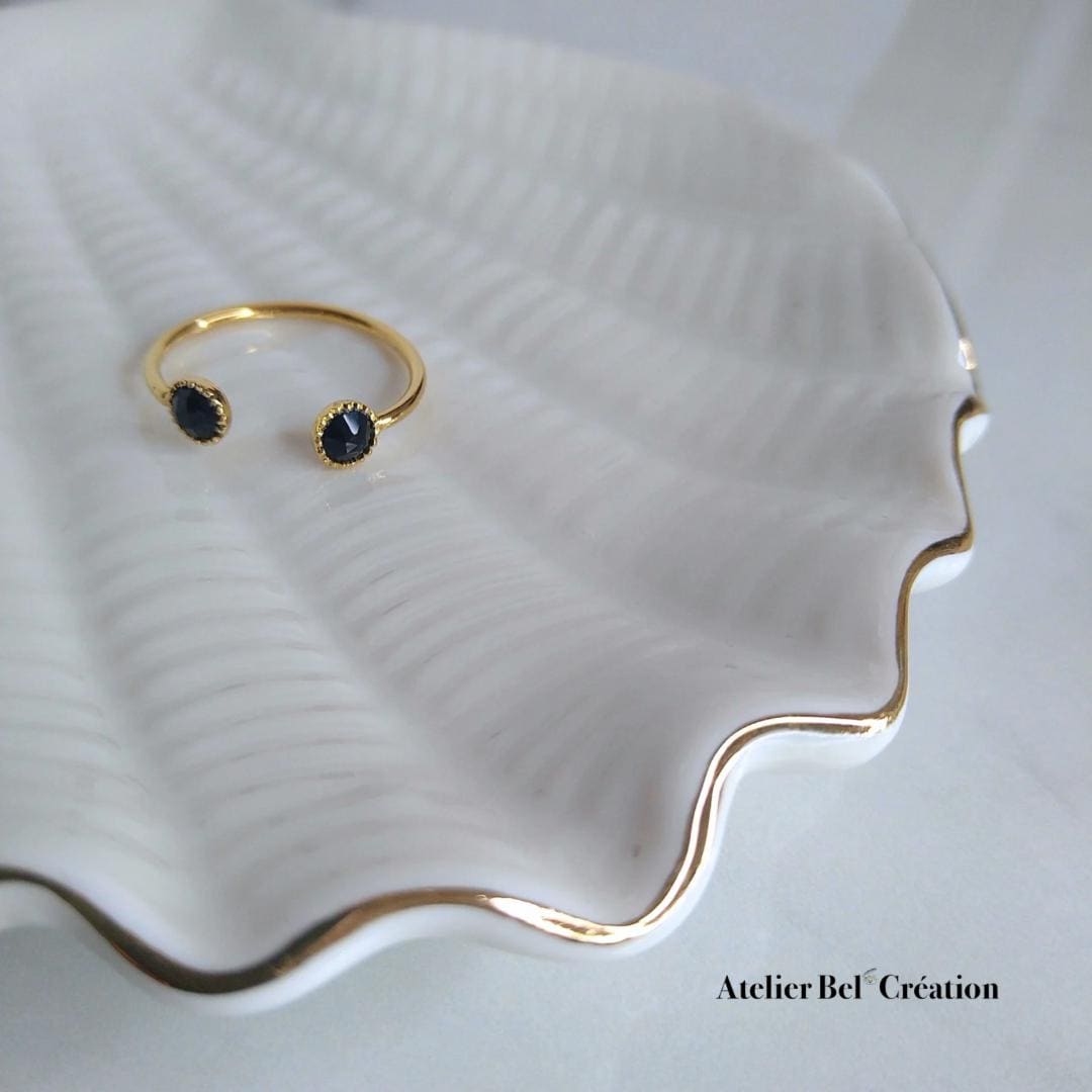 Disconnected Ring, open ring, Obsidian gemstone, gold plated ring