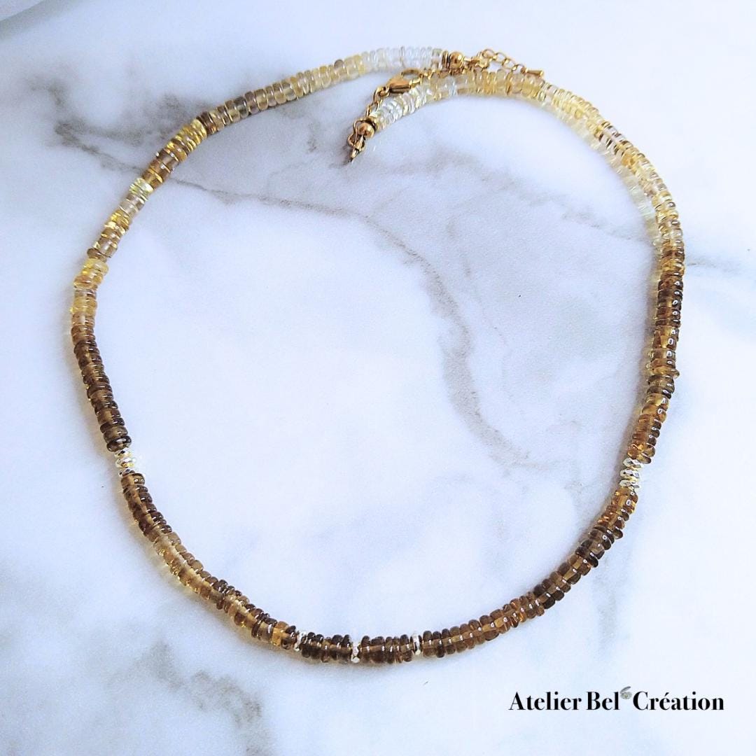 Brown Amber necklace | Golden stainless steel, chocolate moonstone, amber quartz