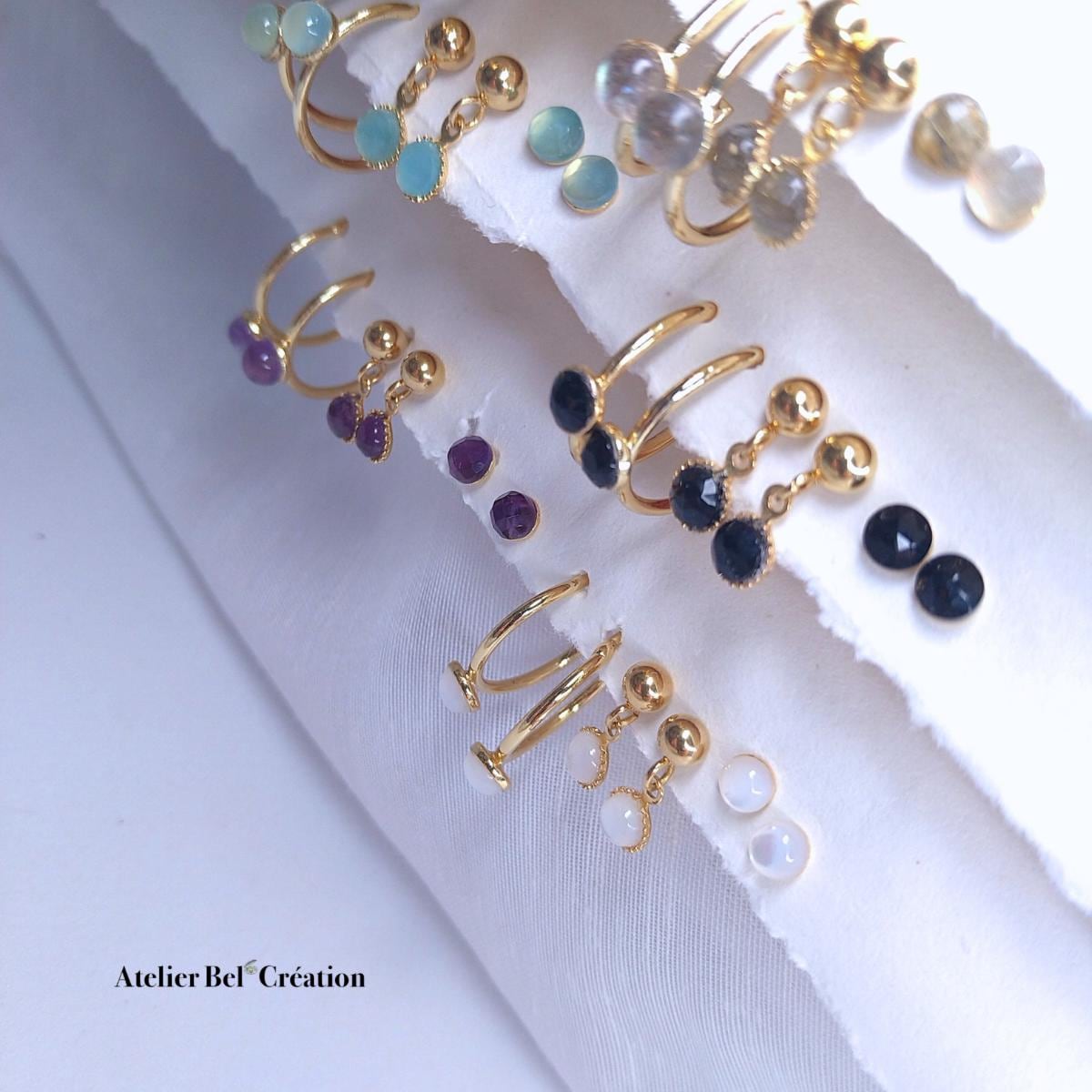 Earring Set | Golden stainless steel, natural stone, minimalist, mono earring, dangling earring, earrings studs, box jewelry set, gift