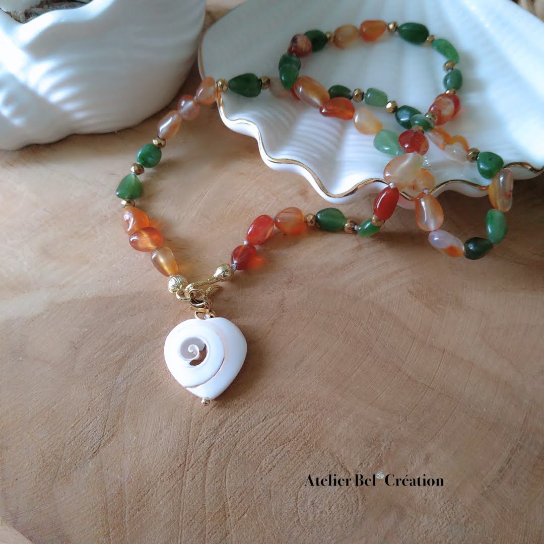 Natural pearl necklace in Jade and Carnelian “Morelia”