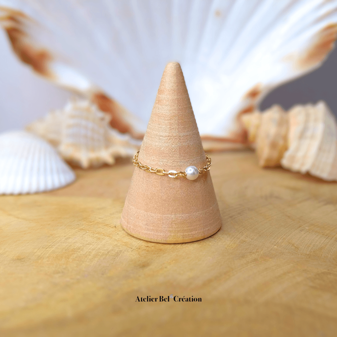 Bague chainette Perle d’eau douce « Belona » - Atelier Bel’Création