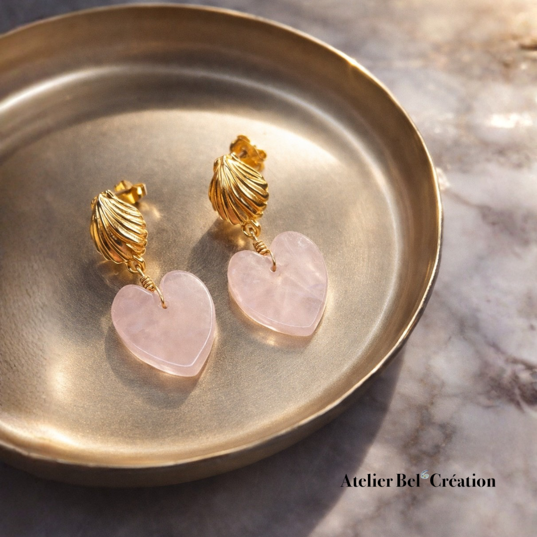 Boucles d’oreilles Coeur en Quartz Rose "Seana"