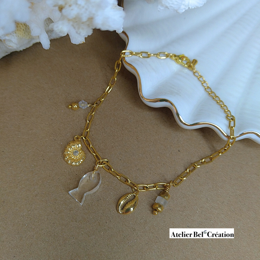 “Lana” Clear Quartz Charm Bracelet