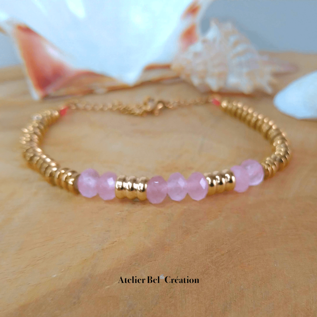 Bracelet Perles naturelles Rose « Shine » - Atelier Bel’Création