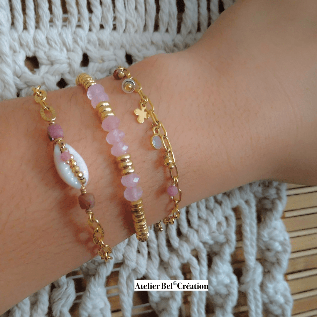 Bracelet Perles naturelles Rose « Shine » - Atelier Bel’Création