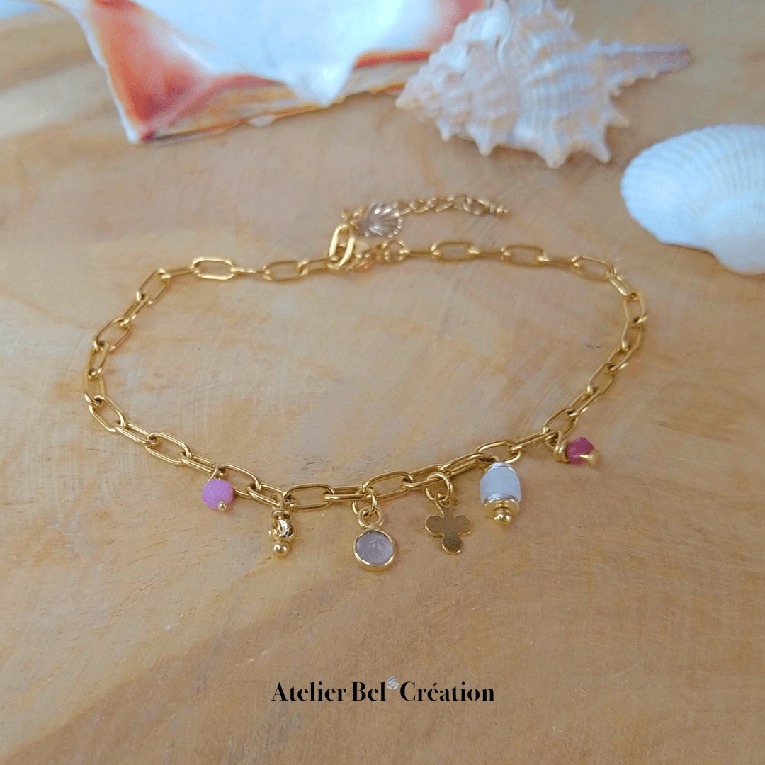 Bracelet Grigri Quartz Rose « Lucie » - Atelier Bel’Création