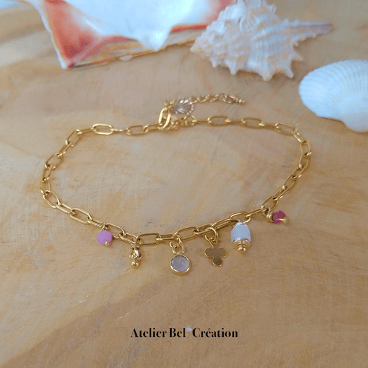 Bracelet Grigri Quartz Rose « Lucie » - Atelier Bel’Création