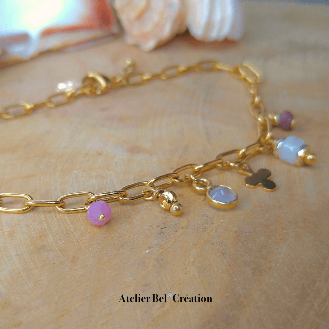 Bracelet Grigri Quartz Rose « Lucie » - Atelier Bel’Création