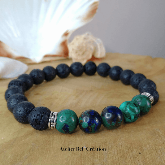 Bracelet homme Azurite Malachite « Arès » - Atelier Bel’Création