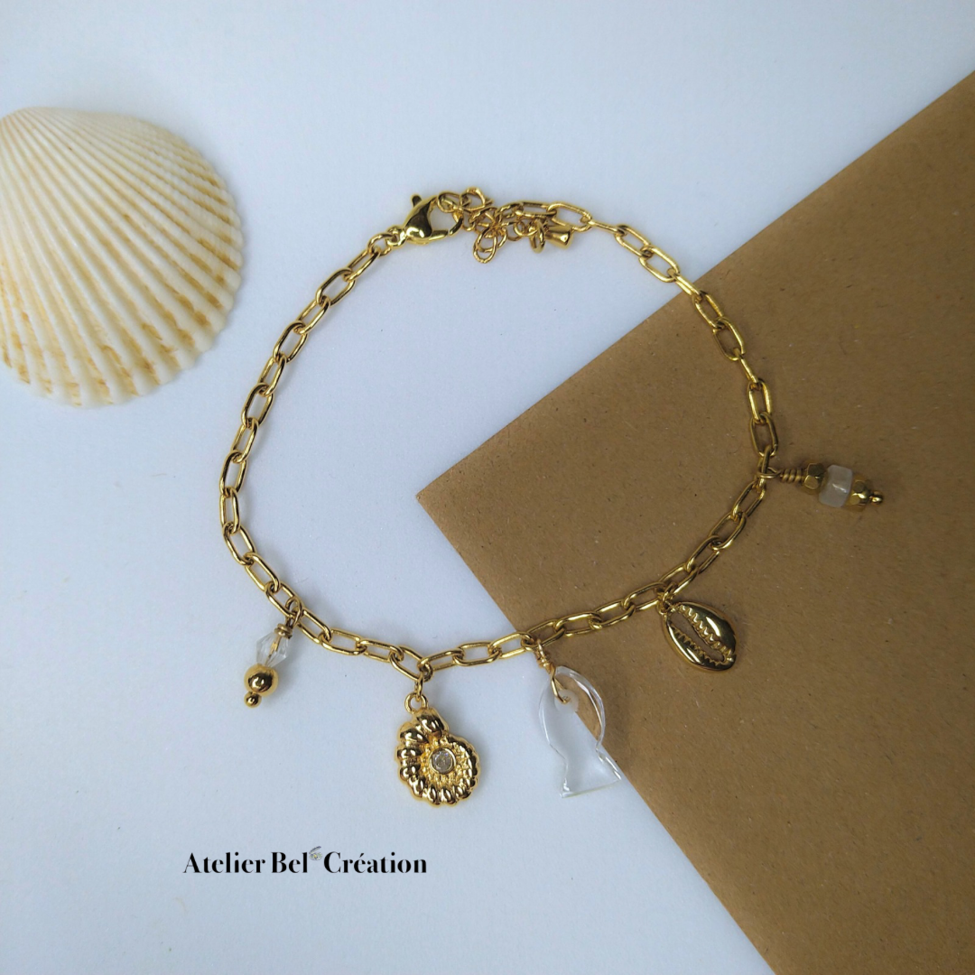 “Lana” Clear Quartz Charm Bracelet