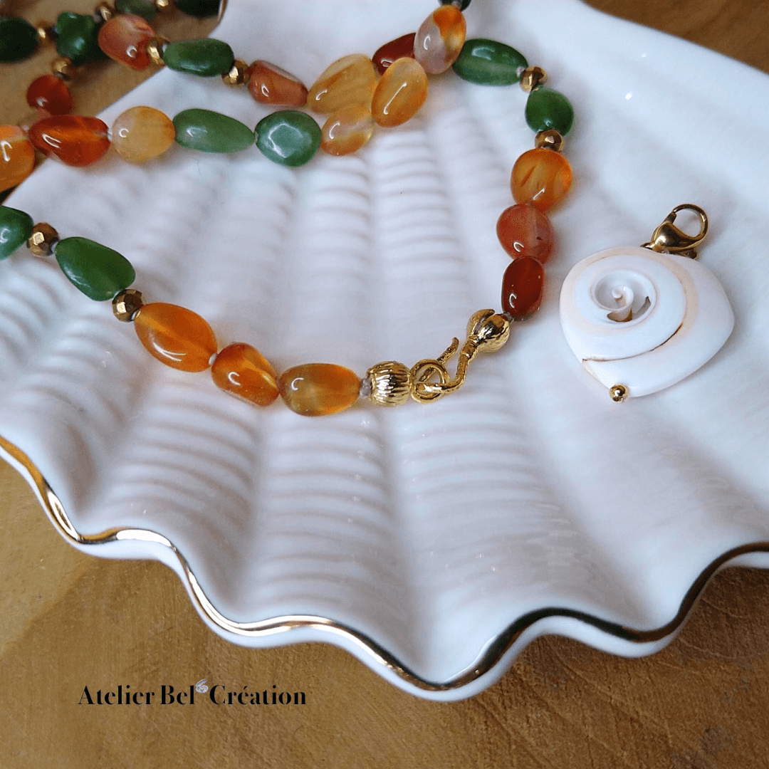 Collier perles naturelles en Jade et Cornaline « Morelia » - Atelier Bel’Création