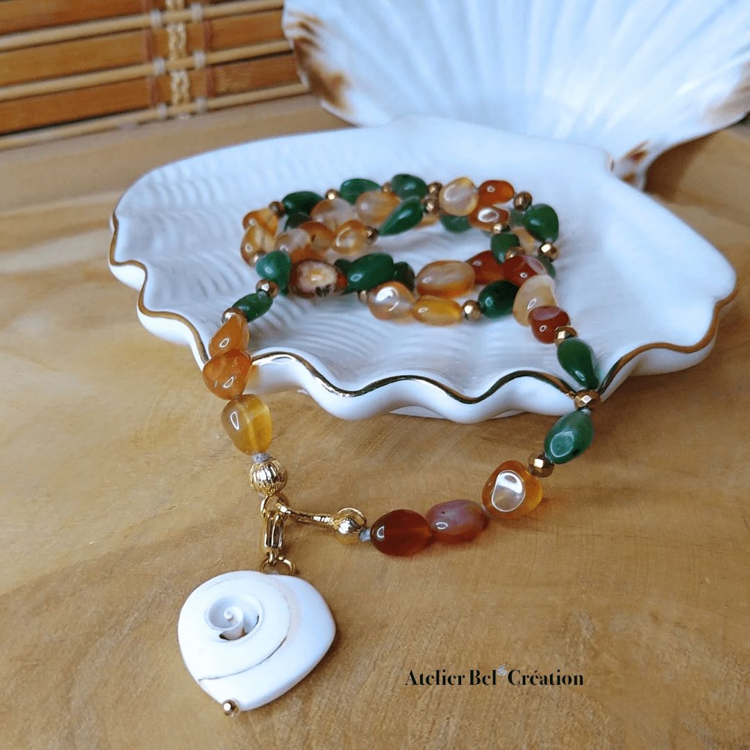 Collier perles naturelles en Jade et Cornaline « Morelia » - Atelier Bel’Création