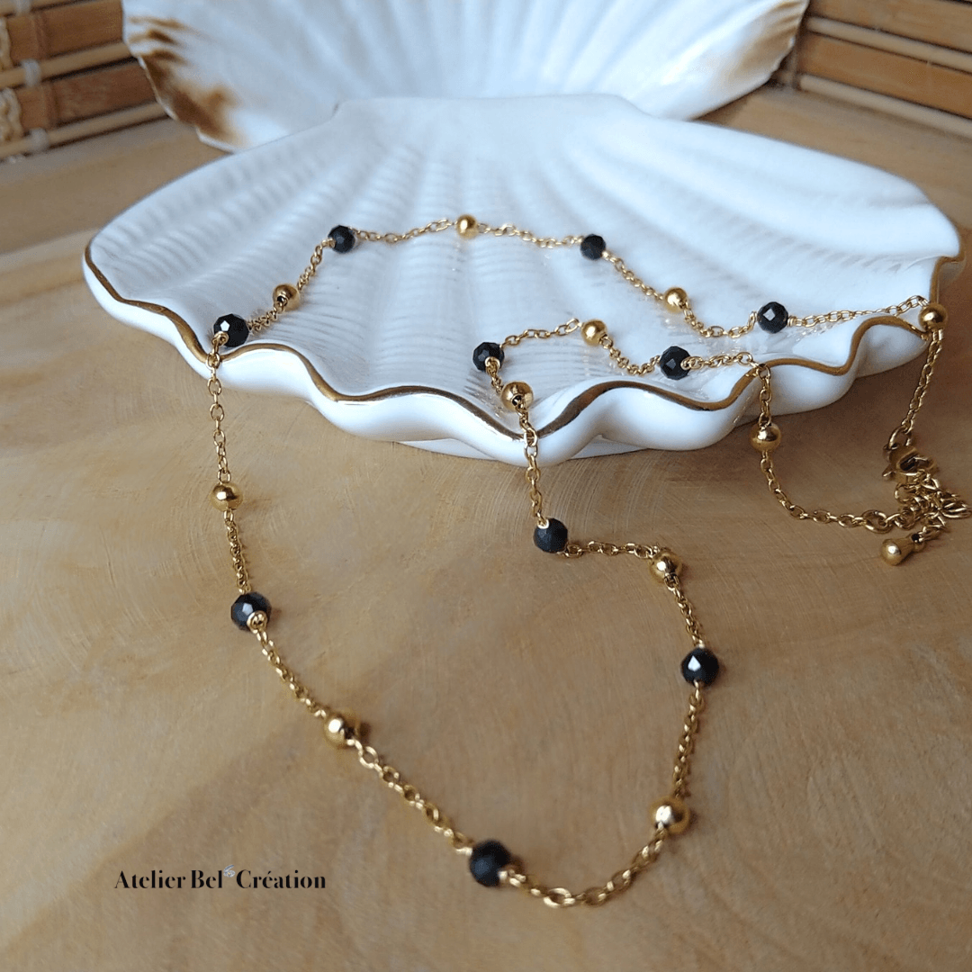 Collier Perles en Obsidienne « Cham » - Atelier Bel’Création