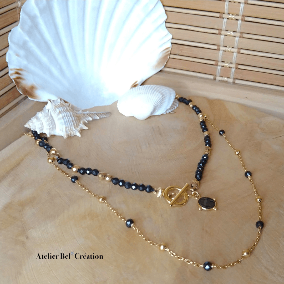 Collier Perles en Obsidienne « Cham » - Atelier Bel’Création