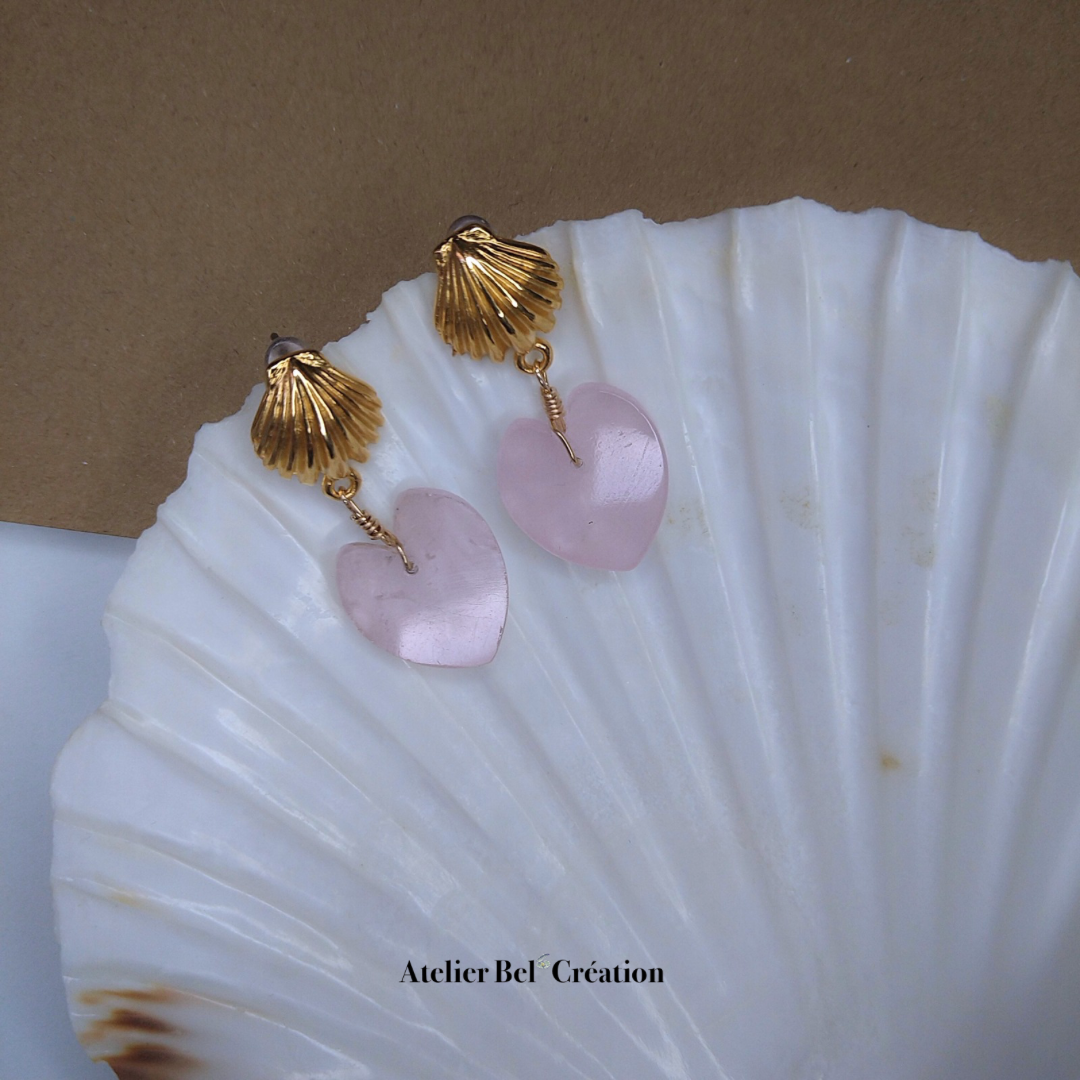 Boucles d’oreilles Coeur en Quartz Rose "Seana"