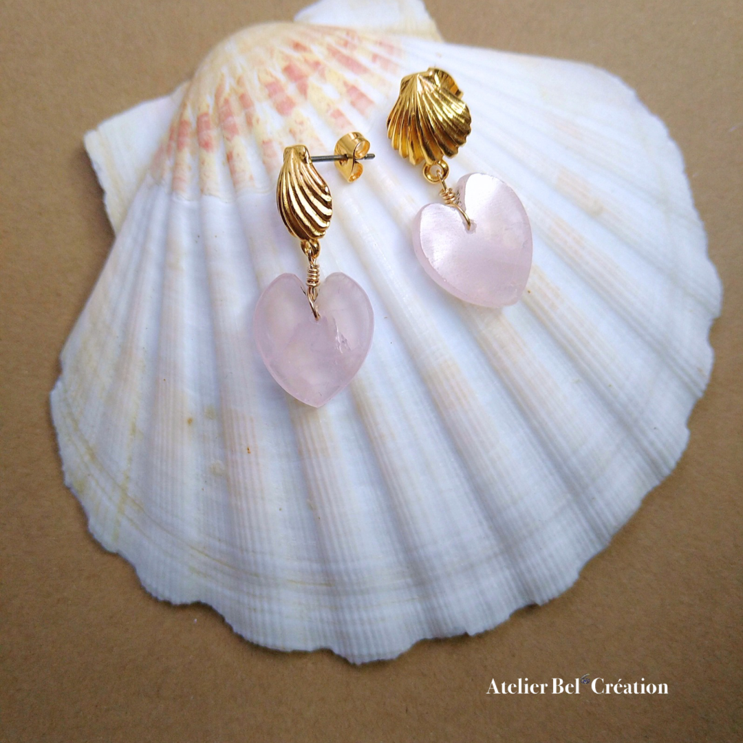 Boucles d’oreilles Coeur en Quartz Rose "Seana"