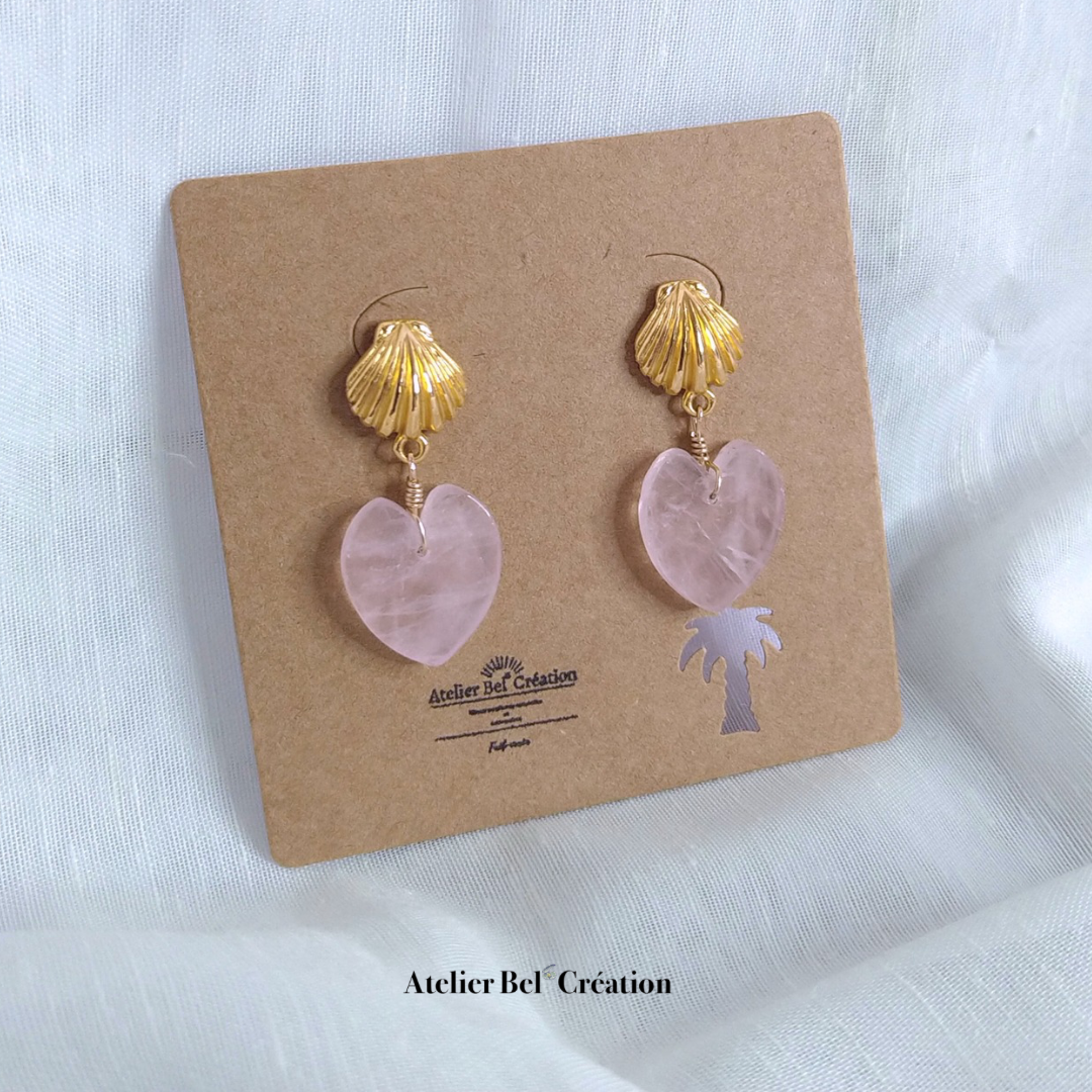 Boucles d’oreilles Coeur en Quartz Rose "Seana"