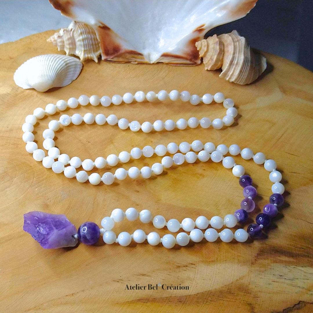 Collier long, Mala Améthyste et nacre - Atelier Bel’Création