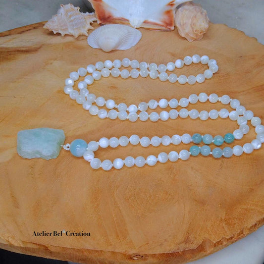 Collier long, Mala Amazonite et nacre - Atelier Bel’Création