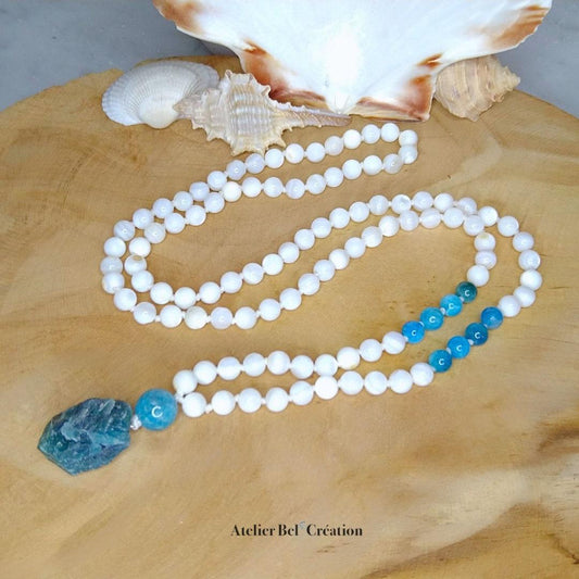 Collier long, Mala Apatite et nacre - Atelier Bel’Création