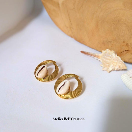 Boucles d’oreilles cauri « Camille » - Atelier Bel’Création