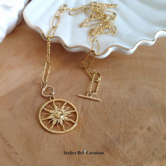 Collier Toggle, pendentif soleil « Sun » - Atelier Bel’Création